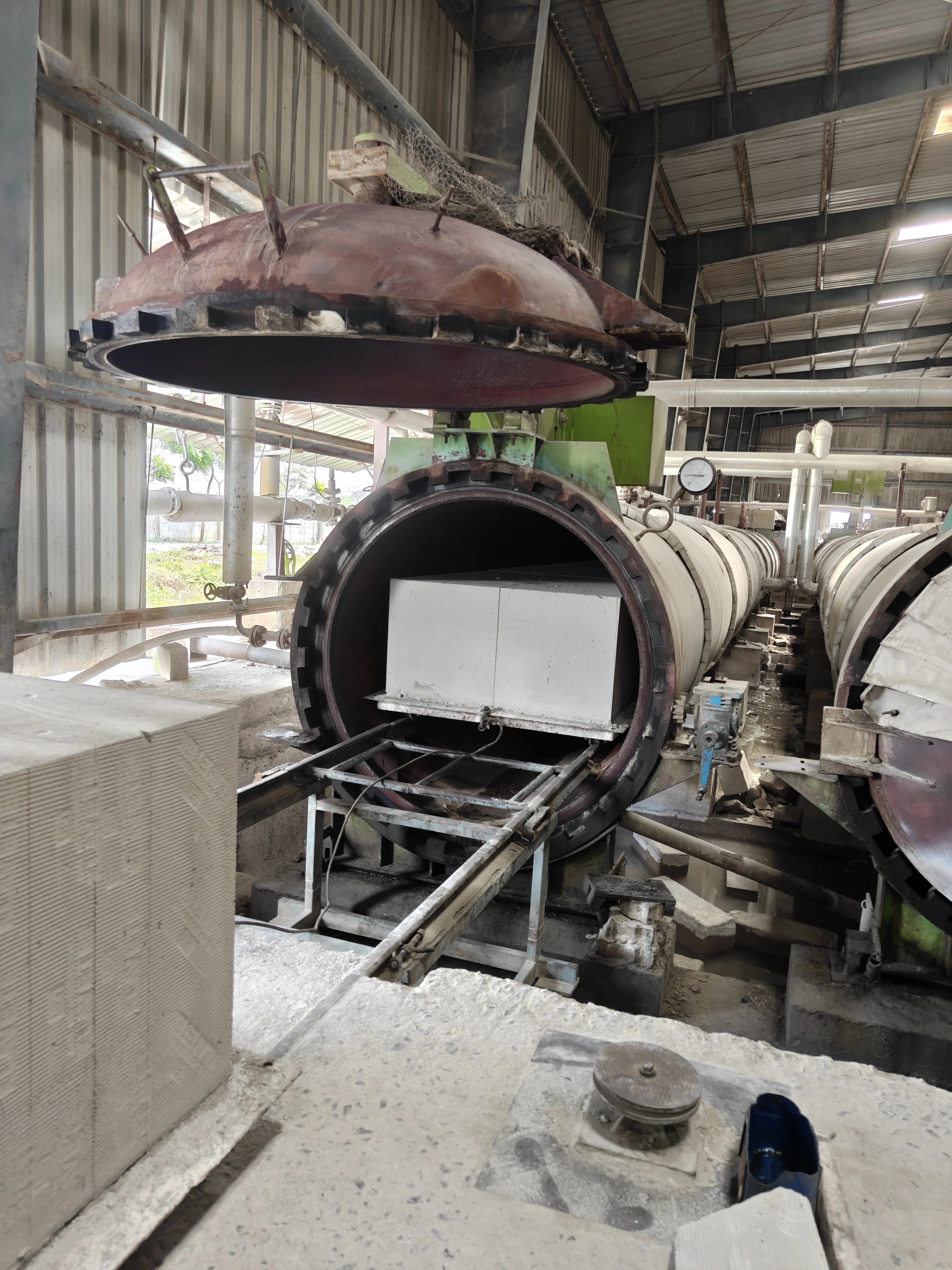 High-pressure steam curing inside the autoclave