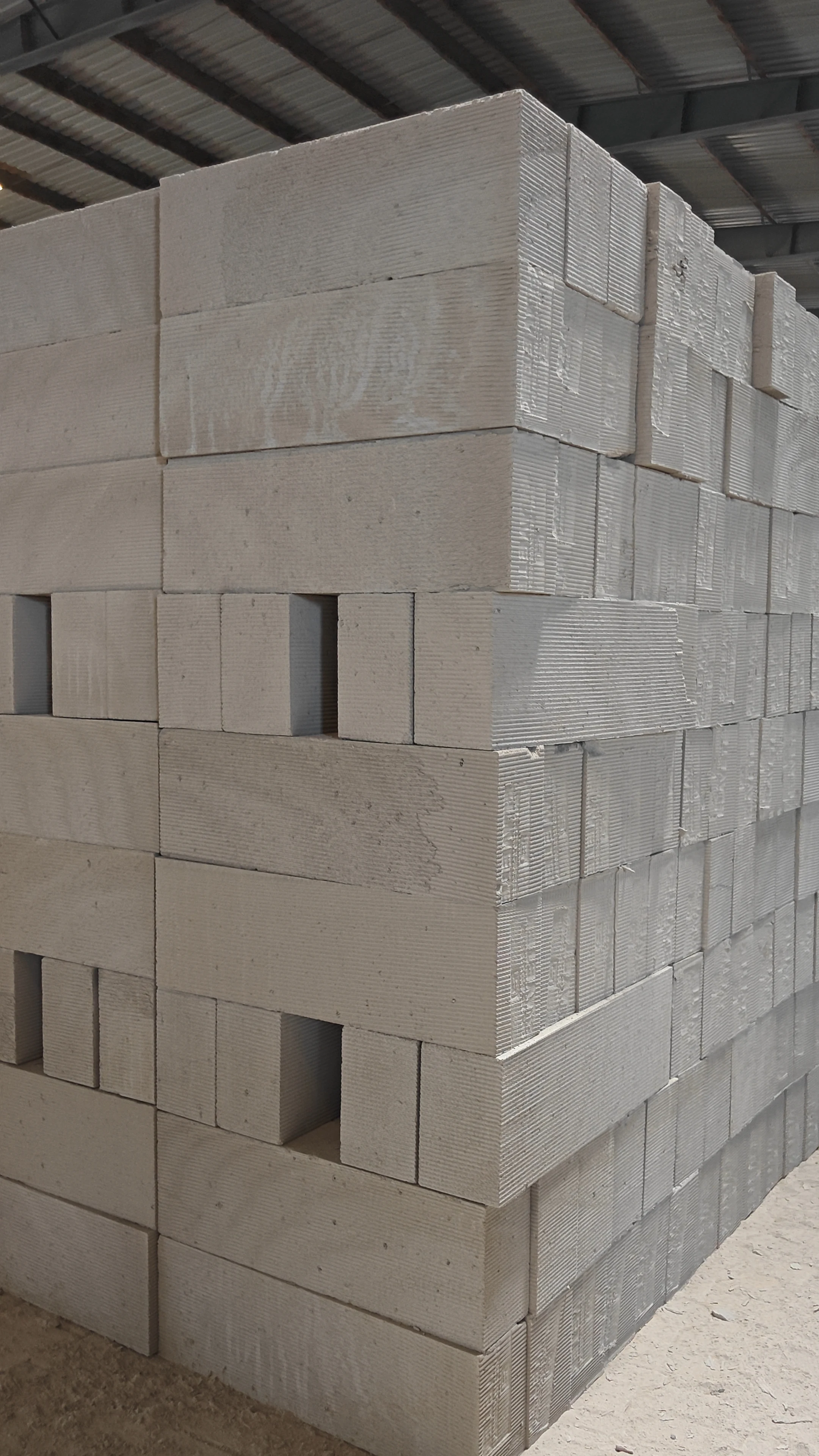 Stacks of finished Klavetek AAC blocks at the plant